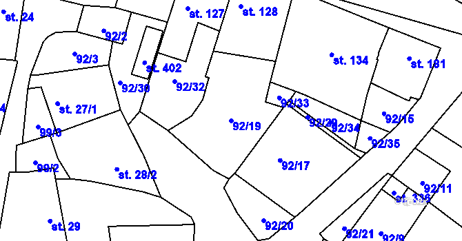 Parcela st. 92/19 v KÚ Valeč u Hrotovic, Katastrální mapa