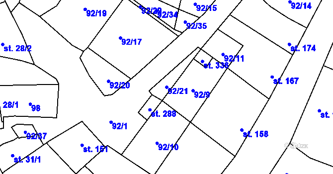 Parcela st. 92/21 v KÚ Valeč u Hrotovic, Katastrální mapa
