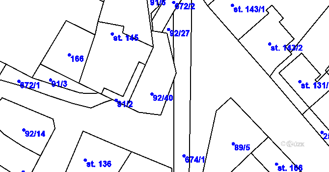 Parcela st. 92/26 v KÚ Valeč u Hrotovic, Katastrální mapa
