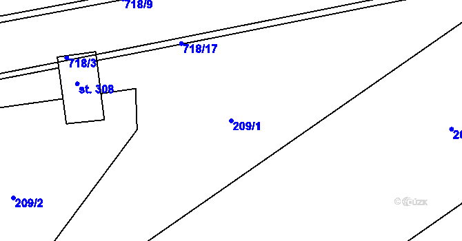 Parcela st. 209/1 v KÚ Valeč u Hrotovic, Katastrální mapa