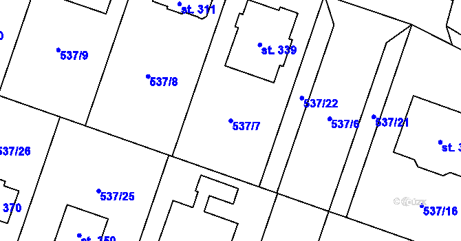 Parcela st. 537/7 v KÚ Valeč u Hrotovic, Katastrální mapa