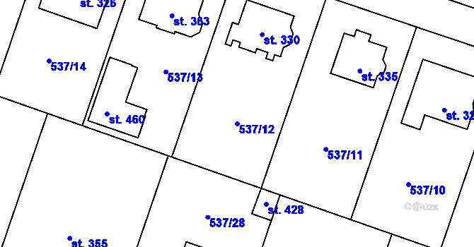 Parcela st. 537/12 v KÚ Valeč u Hrotovic, Katastrální mapa