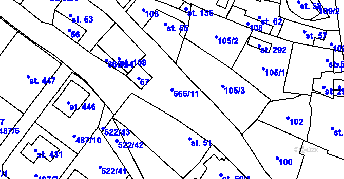 Parcela st. 666/11 v KÚ Valeč u Hrotovic, Katastrální mapa