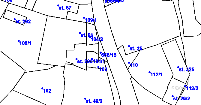 Parcela st. 666/15 v KÚ Valeč u Hrotovic, Katastrální mapa
