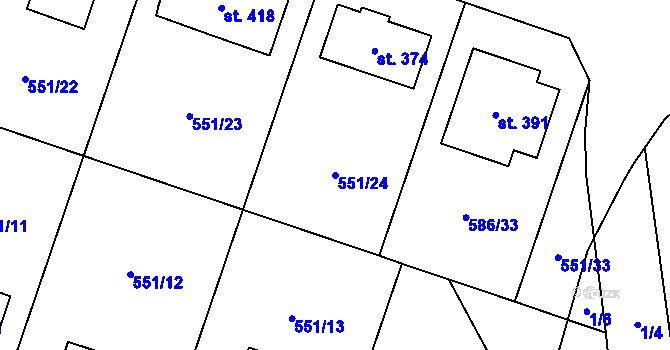 Parcela st. 551/24 v KÚ Valeč u Hrotovic, Katastrální mapa