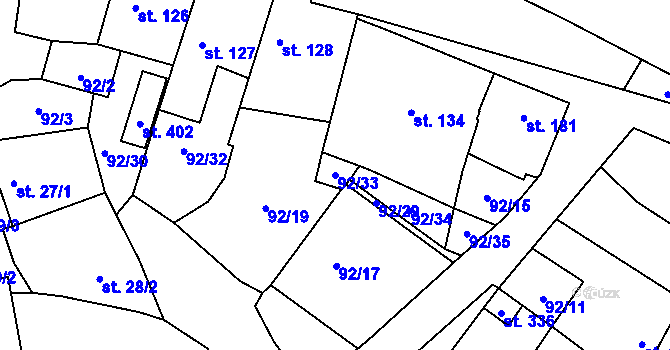 Parcela st. 92/33 v KÚ Valeč u Hrotovic, Katastrální mapa