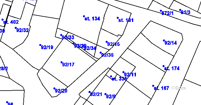 Parcela st. 92/35 v KÚ Valeč u Hrotovic, Katastrální mapa