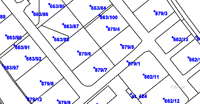 Parcela st. 879 v KÚ Valeč u Hrotovic, Katastrální mapa