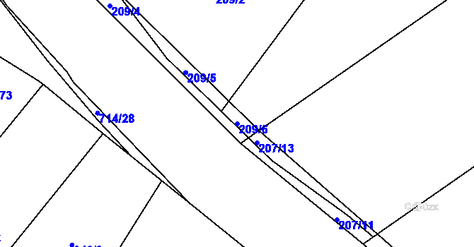 Parcela st. 209/6 v KÚ Valeč u Hrotovic, Katastrální mapa