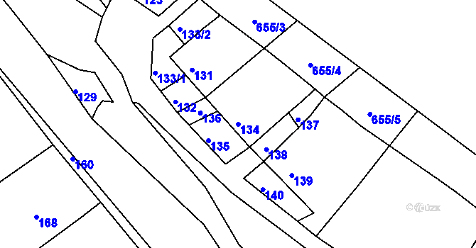 Parcela st. 134 v KÚ Valchov, Katastrální mapa