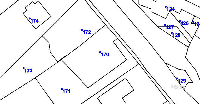 Parcela st. 170 v KÚ Valchov, Katastrální mapa