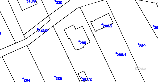 Parcela st. 286 v KÚ Valchov, Katastrální mapa