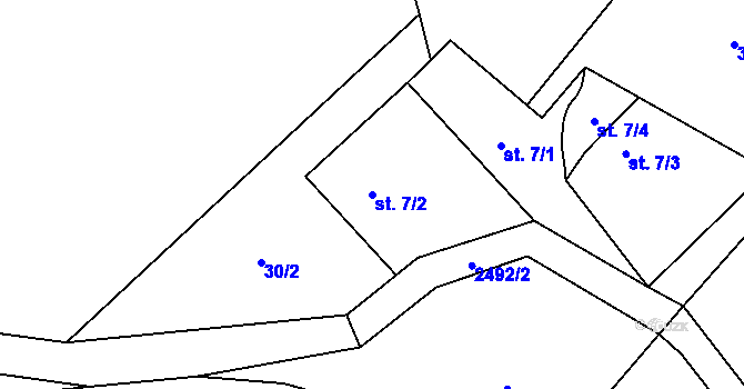 Parcela st. 7/2 v KÚ Valkeřice, Katastrální mapa