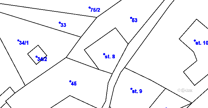 Parcela st. 8 v KÚ Valkeřice, Katastrální mapa