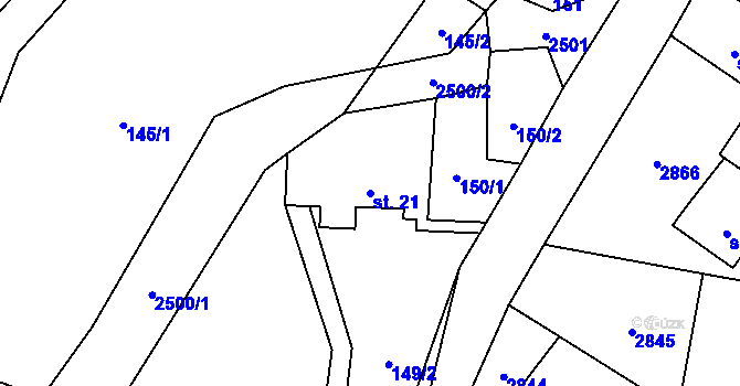 Parcela st. 21 v KÚ Valkeřice, Katastrální mapa