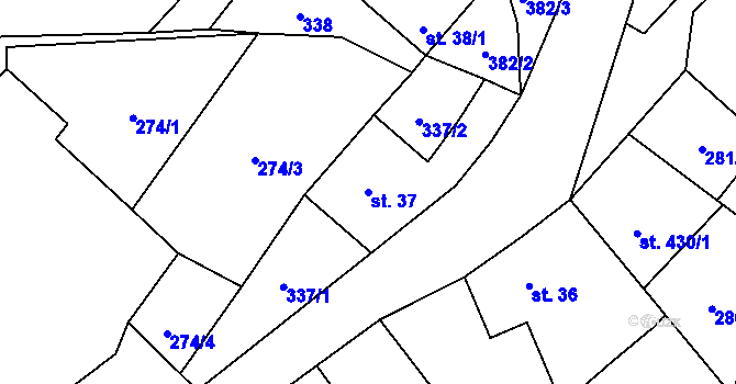 Parcela st. 37 v KÚ Valkeřice, Katastrální mapa
