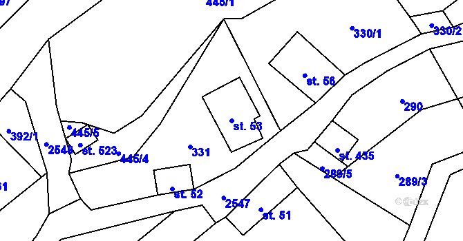 Parcela st. 53 v KÚ Valkeřice, Katastrální mapa