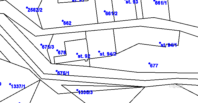Parcela st. 94/2 v KÚ Valkeřice, Katastrální mapa