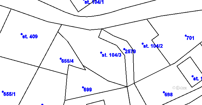 Parcela st. 104/3 v KÚ Valkeřice, Katastrální mapa