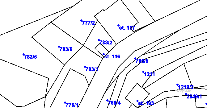 Parcela st. 116 v KÚ Valkeřice, Katastrální mapa