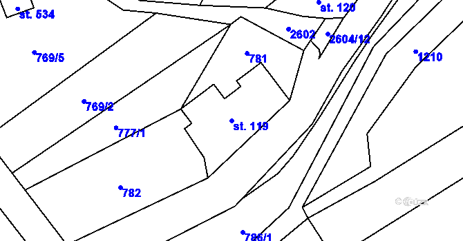 Parcela st. 119 v KÚ Valkeřice, Katastrální mapa