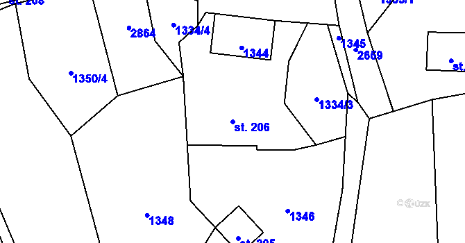 Parcela st. 206 v KÚ Valkeřice, Katastrální mapa