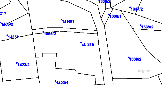 Parcela st. 215 v KÚ Valkeřice, Katastrální mapa
