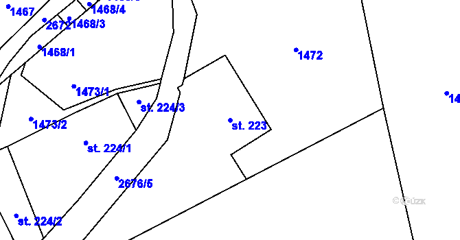 Parcela st. 223 v KÚ Valkeřice, Katastrální mapa