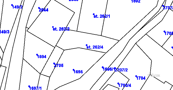 Parcela st. 262/4 v KÚ Valkeřice, Katastrální mapa
