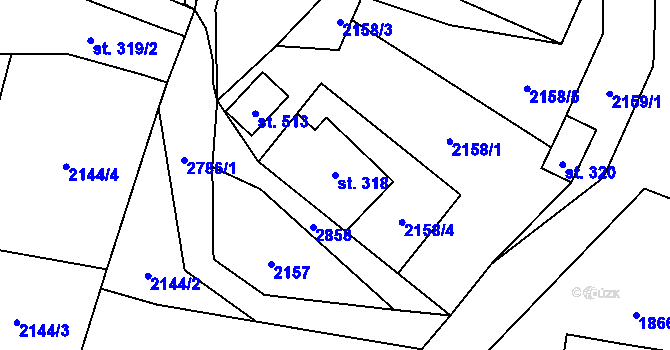 Parcela st. 318 v KÚ Valkeřice, Katastrální mapa