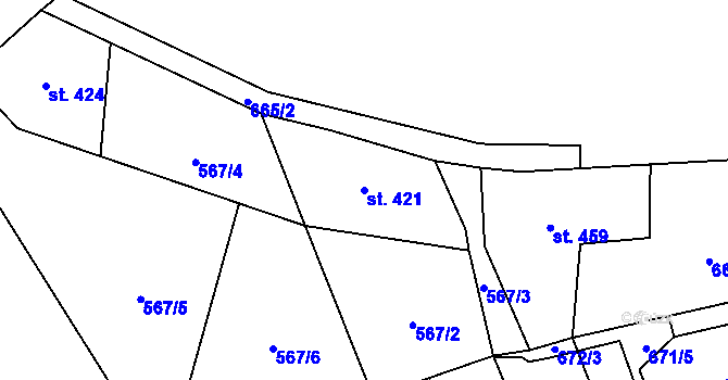 Parcela st. 421 v KÚ Valkeřice, Katastrální mapa