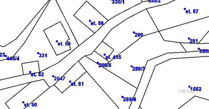 Parcela st. 435 v KÚ Valkeřice, Katastrální mapa