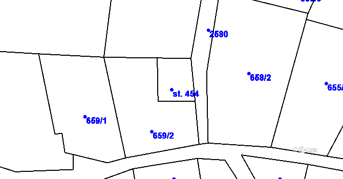 Parcela st. 454 v KÚ Valkeřice, Katastrální mapa