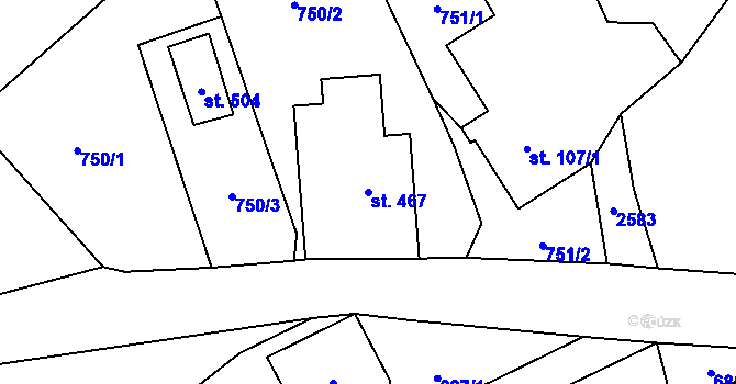 Parcela st. 467 v KÚ Valkeřice, Katastrální mapa