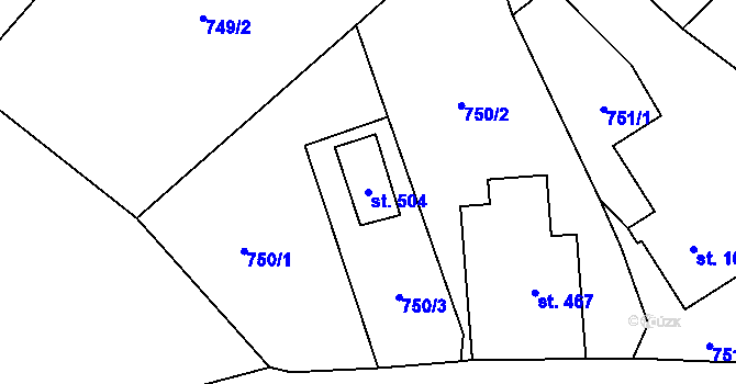 Parcela st. 504 v KÚ Valkeřice, Katastrální mapa