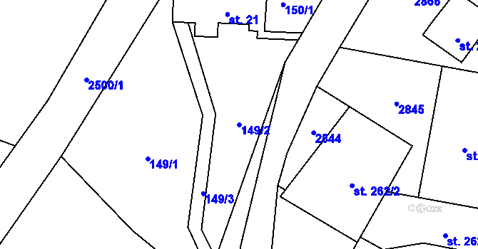 Parcela st. 149/2 v KÚ Valkeřice, Katastrální mapa