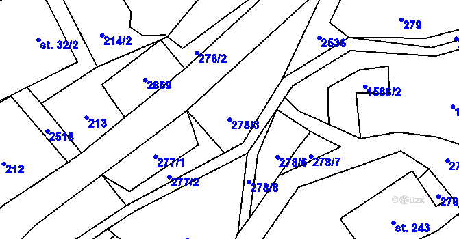 Parcela st. 278/3 v KÚ Valkeřice, Katastrální mapa
