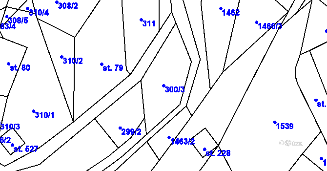 Parcela st. 300/3 v KÚ Valkeřice, Katastrální mapa