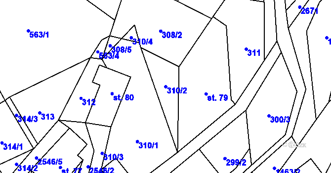 Parcela st. 310/2 v KÚ Valkeřice, Katastrální mapa