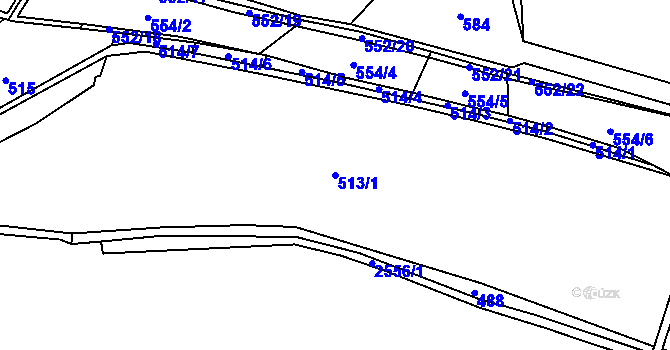 Parcela st. 513/1 v KÚ Valkeřice, Katastrální mapa