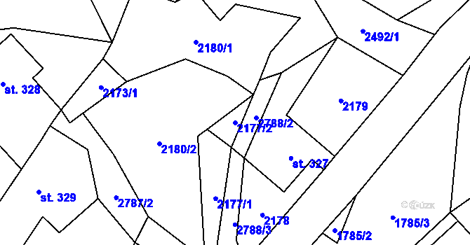 Parcela st. 2177/2 v KÚ Valkeřice, Katastrální mapa