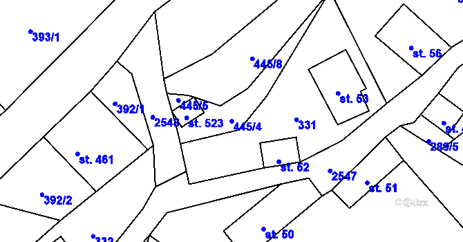 Parcela st. 445/4 v KÚ Valkeřice, Katastrální mapa