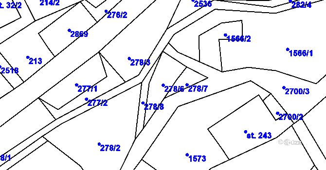 Parcela st. 278/6 v KÚ Valkeřice, Katastrální mapa