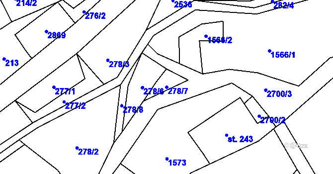 Parcela st. 278/7 v KÚ Valkeřice, Katastrální mapa