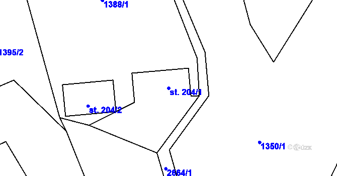 Parcela st. 204/1 v KÚ Valkeřice, Katastrální mapa