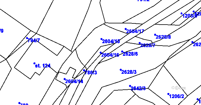 Parcela st. 2604/16 v KÚ Valkeřice, Katastrální mapa