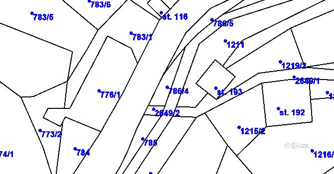 Parcela st. 786/4 v KÚ Valkeřice, Katastrální mapa