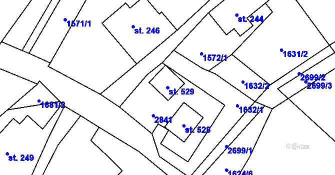 Parcela st. 529 v KÚ Valkeřice, Katastrální mapa