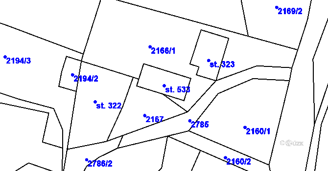 Parcela st. 533 v KÚ Valkeřice, Katastrální mapa