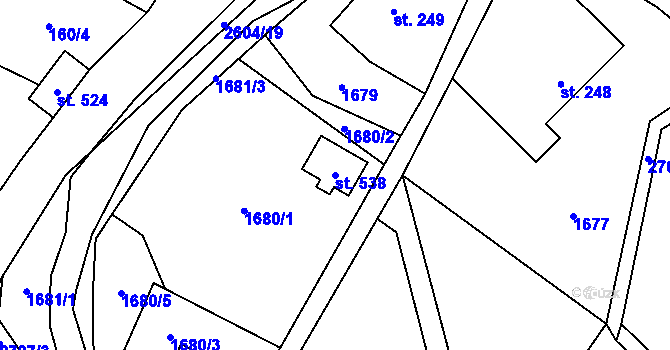 Parcela st. 538 v KÚ Valkeřice, Katastrální mapa